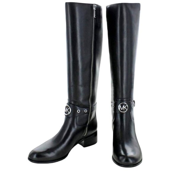 Michael Kors Black Heather Riding Boots Sz8 With MK Logo - Picture 1 of 13